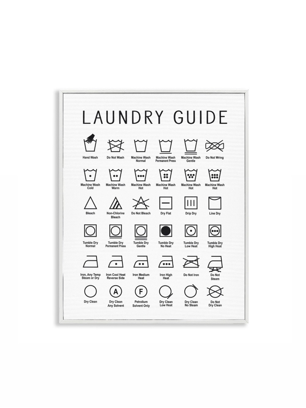 Minimal Laundry Room Guide Chart Framed Art By Lettered & Lined - Ship Alone